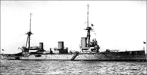 HMS Indefatigable, later sunk at the Battle of Jutland.