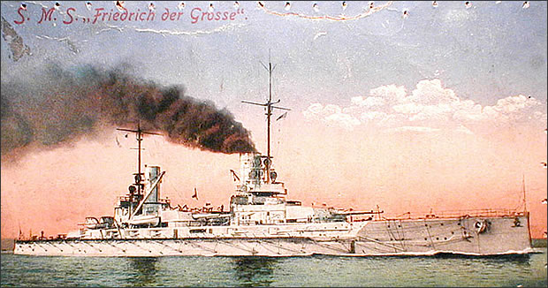 SMS Friederich der Grosse, flagship of the German High Seas Fleet.