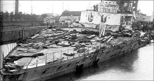 SMS Seydlitz heavily damaged after the Battle of Jutland